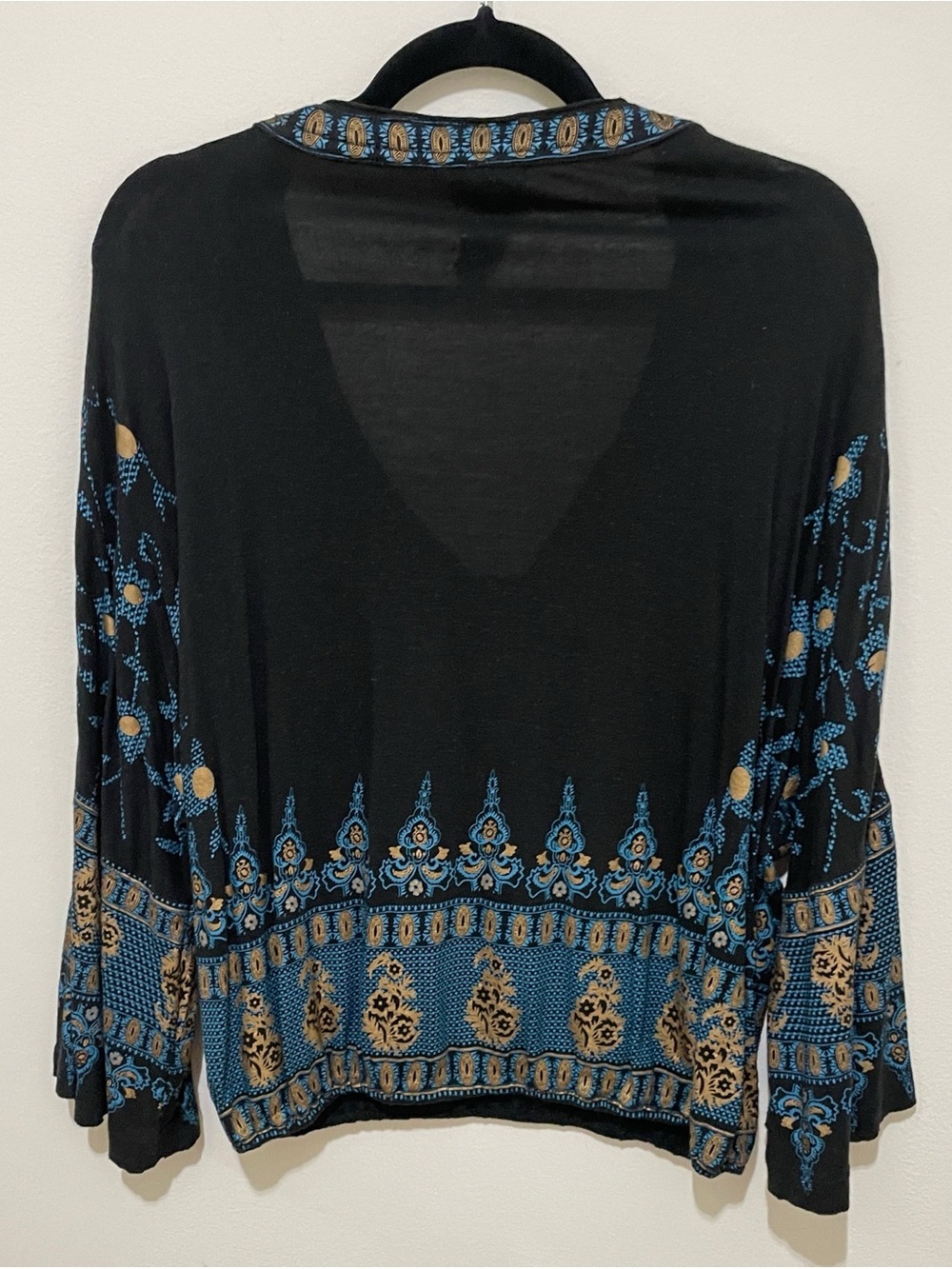 Free People Black Boho Embroidered V-neck Top, Medium - Picture 8 of 10